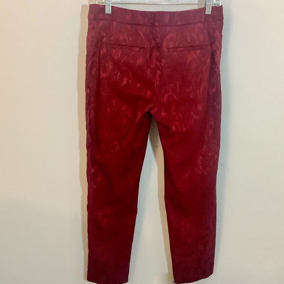 The Slim Ankle Pant White House Black Market Jacquard Paisley Dark Red Size 6 - Picture 7 of 12